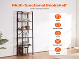 Metal Bookshelf, 6-Tier Industrial Bookcase, Tall Narrow Rustic Vintage Storage Bookshelf with Open V952-JSSJZFXJSM6C1HUL3V0