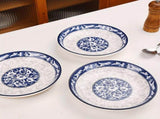 blue-and-white porcelain plate, 8.2-inch ceramic plate, floral design plate, microwave safe plate, V1102-122-59013-CYN-6PCS