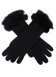 Dents Womens Lambswool Angora And Nylon Blend Cable Knit Gloves With Fur Cuff - Black V563-6-4224-BLACK-ONE_SIZE