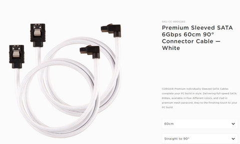 CORSAIR Premium Sleeved SATA 6Gbps 60cm 90 Connector Cable ÔÇö White V177-L-CC-8900283