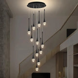 BAMDECOR LT08 12-Heads Solid Crystal Teardrop Chandelier High Ceiling Foyers Entrance Chandeliers V255-BAM-LT08-12-BLACK