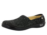ALEGRIA Keli Nursing Shoes Slip On Womens Work Working Hospitality - Black Embossed Paisley V563-KEL-431-41