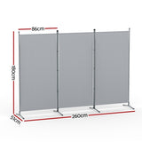 Artiss 3 Panel Room Divider Screen 260x180cm Fabric Grey RD-D-PLY-260-GY