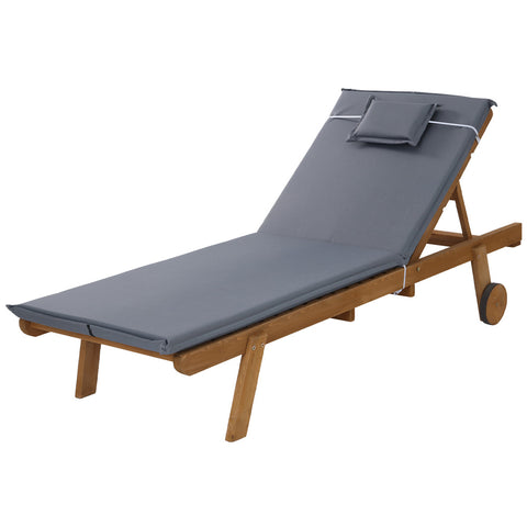 Gardeon Sun Lounge Wooden Lounger Outdoor Furniture Day Bed Wheels Patio Grey ODF-B-LOUNGE-WHEEL-GE