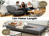 Artiss Sofa Bed, 1.9m 3-Seater Soft Innerspring Adjustable Couch Futon Chair for Apartment Dorm SBED-SPR-VEL8173-GY