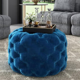 Round Velvet Ottoman in Navy V264-OTM-802V-BLU