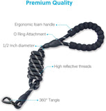 5 FT Strong Dog Leash with Comfortable Foam Handle Highly Reflective Threads with Metal Clasp V1258-DP02-F-545