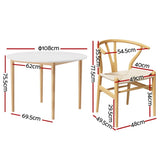 1 Artiss Dining Table and 4 Chairs Set Wishbone Wood DSET-TAB01-RAT-WDX4