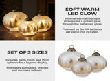 Christabelle 3 White Glass Christmas LED Light Up Spheres Gold Forest Table Decor Xmas Ornament 112_YAN400