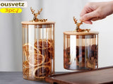 deer head jars, food grade canisters, coffee bean container, airtight cereal jar, grain V1102-122-43507-CLR-3PCS