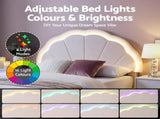 Artiss King Single Bed Frame with Storage Drawer Upholstered Velvet Platform Bed LED Headboard BFRAME-G-GLOW-KS-WH-AB