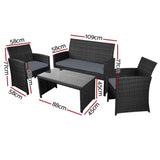 Gardeon 4 PCS Outdoor Sofa Set with Storage Cover Rattan Chair Furniture Black ODF-RATTAN-4PC-AB-BK-COVER