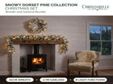 Christabelle Snowy Dorset Pine Christmas 2pc Set 61cm Christmas Wreath and Garland with LED Lig CMB-WFLSD-WG
