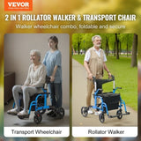 VEVOR 2 in 1 Rollator Walker Transport Chair for Seniors, Folding Rolling Walker Wheelchair Combo V952-EHYZXQCKJLQ8MZ3U6V0