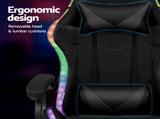 Artiss Gaming Office Chair 12 RGB LED Massage Computer Work Seat Footrest Black MOC-L-GC-8P-LED-BK