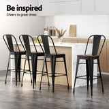4x Artiss Metal Bar Stools Wooden Seat Retro Counter Stool BA-TW-T5852-BKX4