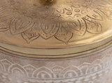 Hand Carved Round Wood Box W Pressed Metal Lid 13cm V637-59060BOX