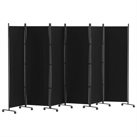 Artiss 6 Panel Room Divider Screen 323cm Wheel Fabric Black RD-D-PLY-323-WHEEL-BK