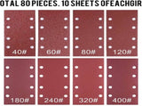 80 pieces - Sanding sheets - Sandpaper set - 40/60/80/120/180/240/320/400 grit - rectangular flocked V1188-NK-BOL-390