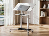 Artiss Mobile Lectern Stand, Adjustable Sit-to-Stand Presentation Podium w/ Wheels White LPS-HY04-125-WH
