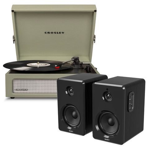 Crosley Voyager Bluetooth Portable Turntable - Sage + Bundled Majority D40 Bluetooth Speakers V398-CR8017BMY-SA4