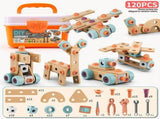 DIY assembly toy, wooden building set, electric drill toy for kids, educational construction toy, V1102-819-37423-MLT-122PCS