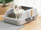 i.Pet Cat Litter Box Stainless Steel Large Semi-Enclosed Pet Kitty Toilet Grey PET-CLB-STL-LTGR