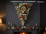 Christabelle 90cm Jingle Bells Christmas Teardrop Wreath Pre Lit Warm White LED Baubles Berries 112_SENJB90T
