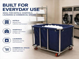 Commercial Laundry Trolley 90x65x80cm Large Capacity Linen Cart with 2 Swivel & 2 Fixed Wheels Navy V324-LT-906580-NV-VAR