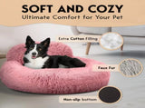 Cozy Plush Donut Pet Bed with Raised Rim, Washable Faux Fur Cat & Dog Couch, Winter Warm Supportive V1341-ZY-NZG53MTB-S-SILVER