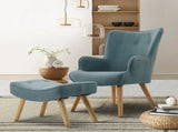 Artiss Armchair Set with Ottoman Blue Lansar UPHO-B-ARM05STO-BL