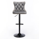 4x Height Adjustable Swivel Bar Stool Velvet Nailhead Barstool with Footrest V226-SW1812GY-2