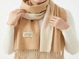 Khaki and Beige Double-Sided Reversible Imitation Cashmere Scarf for Women - Soft Warm Winter Neck V888-ELOSUNG53091
