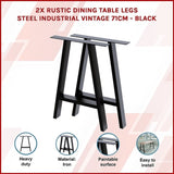 2x Rustic Dining Table Legs Steel Industrial Vintage 71cm - Black V63-835191