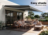Instahut Retractable Folding Arm Awning Manual Sunshade 3.5M X 3M Grey AWN-B-ARM-35X30-GREY