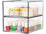 2-Pack Stackable PET Clear Makeup Organizer Drawers - Multi-Purpose Desktop Storage Case for V888-ELOSUNG18469