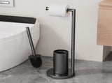 Freestanding Toilet Brush and Toilet Paper Holder Set Metal Bathroom Loo Brush Roll Stand with Round V1161-860069