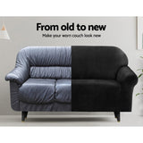 Artiss Sofa Cover Couch Covers 4 Seater Velvet Black SCOVER-VEL-4-BK