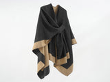 Solid Color Striped-Border Faux Cashmere Shawl Scarf, Minimalist Versatile Autumn Winter Warmth V1232-WJ006