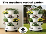 Green Fingers 5 Tier Vertical Planter, Stackable Planters with Wheels, White, Bed, GARDEN-5T-WH