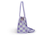 "Taro Mud Chessboard" light purple tote bag two-in-one handbag and cross-body bag, can hold a V1102-HEBB-005
