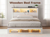 Artiss Single Bed Frame with Storage Bookcase Headboard and Footboard, White WBED-F-LYMES-S-WH-AB