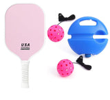 4-Piece Pink Pickleball Training Set - Lightweight Fibreglass Paddle with TPU Edge, Rebound Trainer V888-ELOSUNG55743