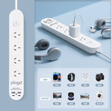 Plugd 2 USB A 2 USB C 240V 10A Powerboard with Surge Protection V915-EL0113