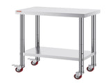 30x18x34 Inch Stainless Steel Work Table 3-Stage Adjustable Shelf with 4 Wheels Heavy Duty V952-CFGZT30X18X34YC01V0
