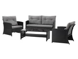Gardeon 4-Piece Outdoor Sofa Set Coffee Table Chair Rattan Furniture Black ODF-4PCS-BST04-BK-AB