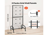 3 Packs Grid Wall Panels, 600 x 1640mm Wire Grid Panels Display Rack, Movable Art Display Shelf with V952-LSWGQ6070INC9Q86I001V0