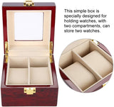 Wooden Watch Box, 2 Slots Storage Case Organizer Beige Soft Flannel Lining Red Box for Men with V1259-DP01-A-785
