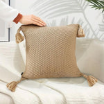 SOGA 50CM Light Brown Pillow with Tassel Accents, Rizzy Transitional Cover Throw Pillow FRENCHCUSHION202