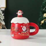Christmas mug, ceramic mug, mug with lid and spoon, Santa Claus mug, festive decor, Christmas gift, V1106-128-68671-COL-FAN